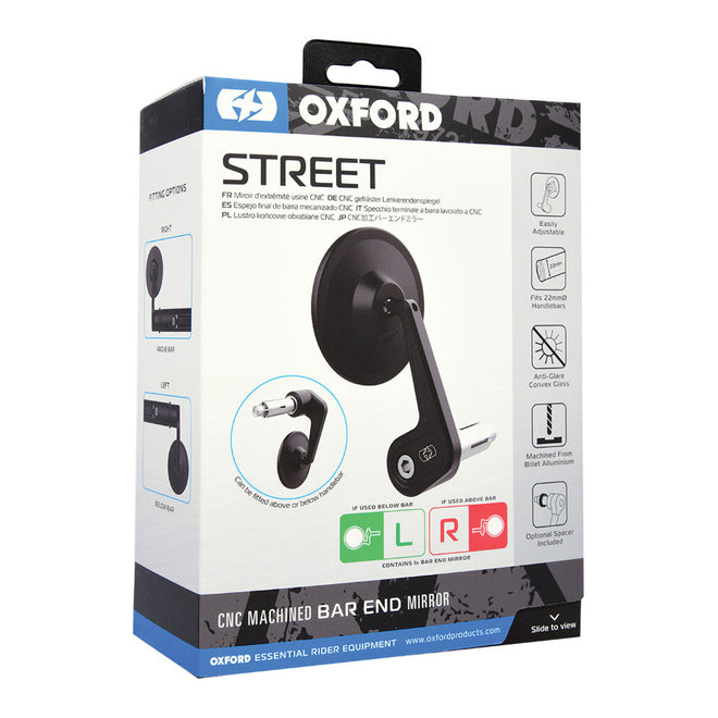 Oxford Street Billet Alloy Bar End Mirror Right - Black