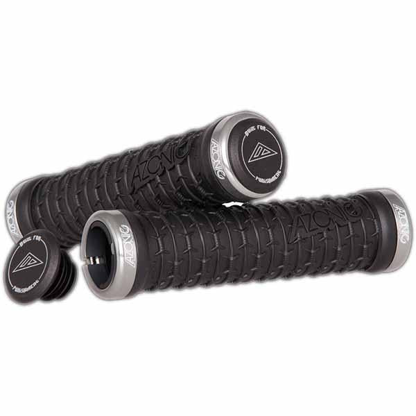 Azonic Razor Wire grips in grey colourway - comes as a grip set with collars and plugs